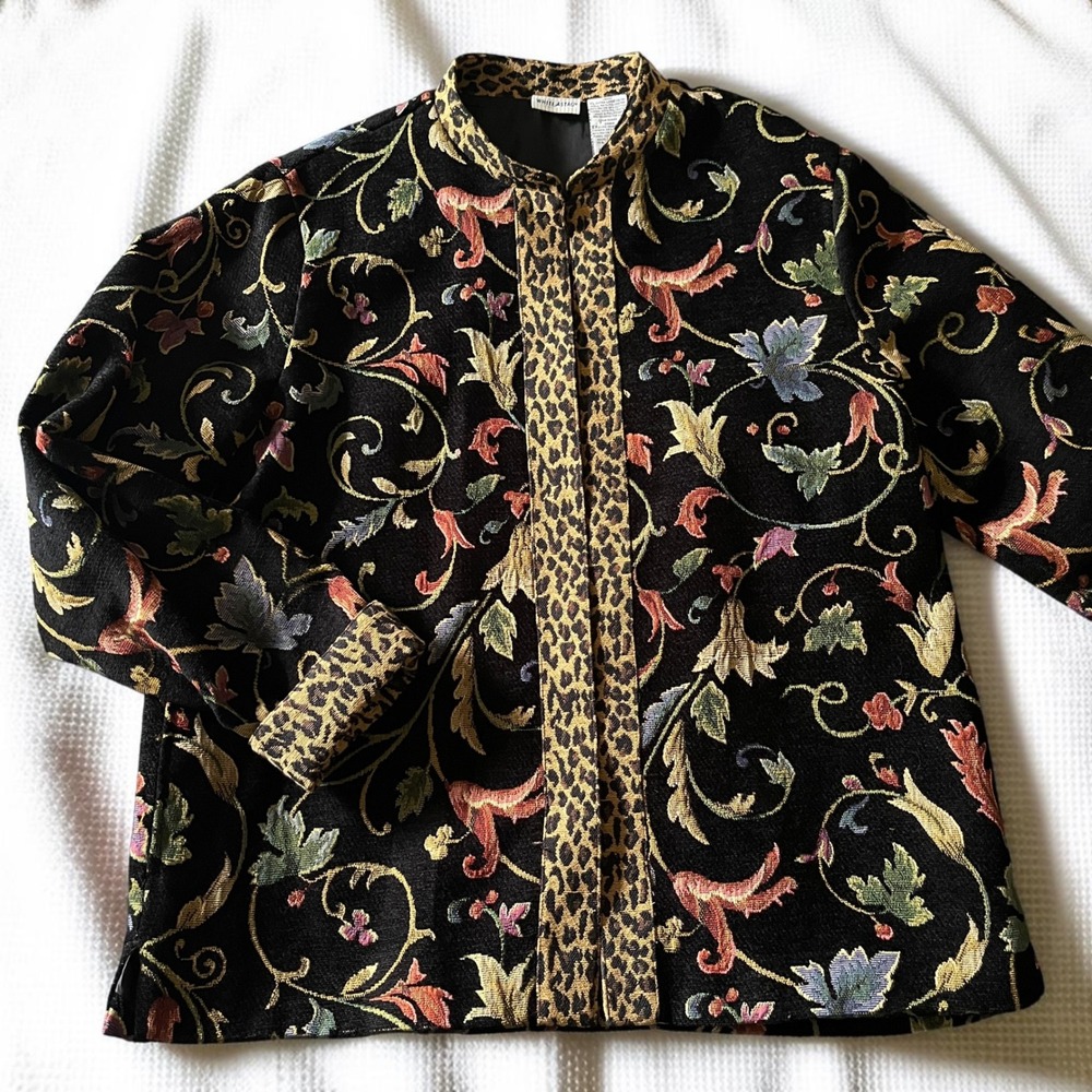 Vintage Tapestry Jacket Women's XL Floral Leopard Print Boho Maximalist Black